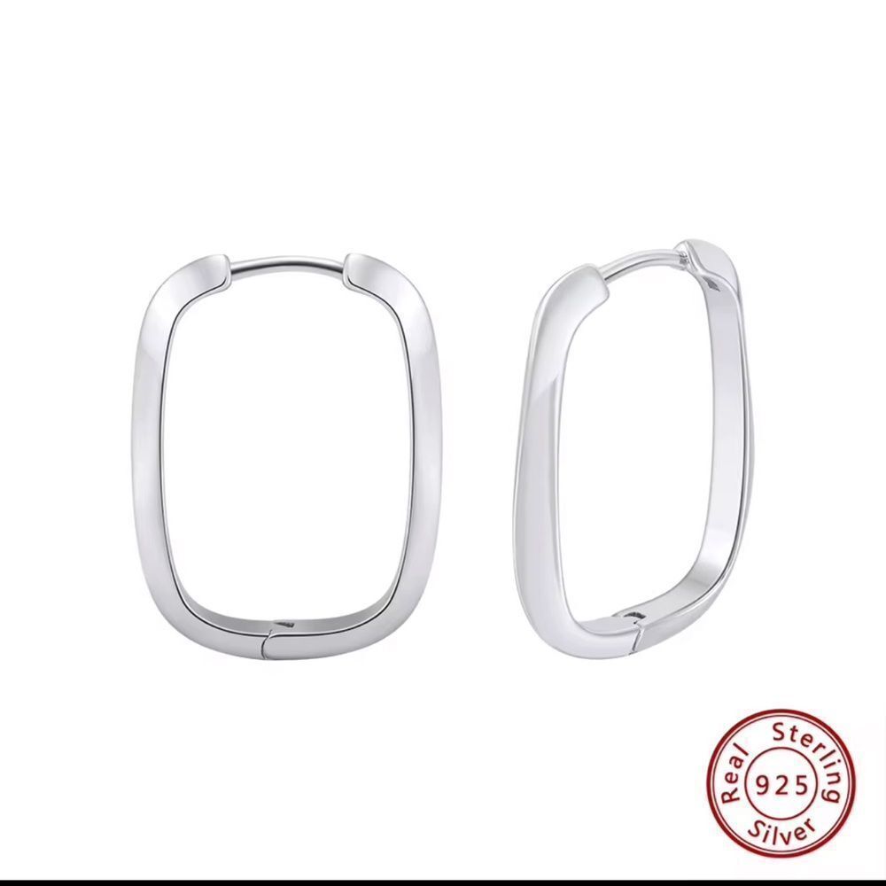 ENA 925 Sterling Silver Rodium Plated rectangular Hoop Earrings
